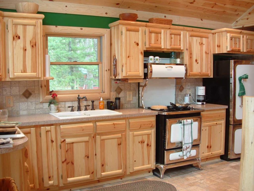 pine kitchen wall cabinet with glass