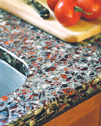 Recycled glass countertop