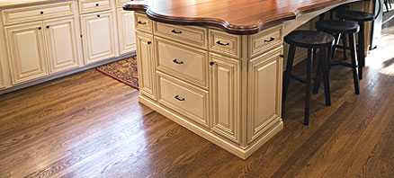Prefinished wood flooring in a kitchen