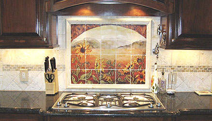 Mosaic backsplash in the form of mosaic mural