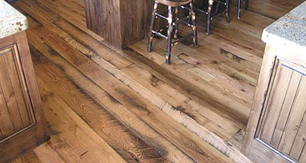 Wide plank oak flooring in a kitchen