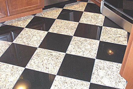 Checkerboard granite flooring in a kitchen