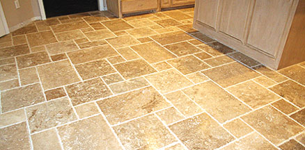 Travertine flooring in a kitchen