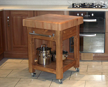 Movable butcher block kitchen island with drawer and shelf