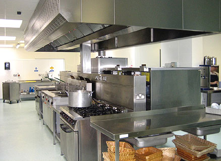 Restaurant kitchen design - all the equipments are in stainless steel because they are durable, strong, easy to clean and prevent food poisoning