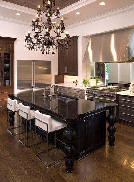 Chandelier in kitchen