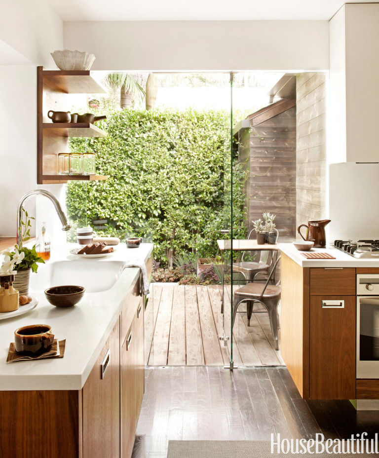 Kitchen with large windows