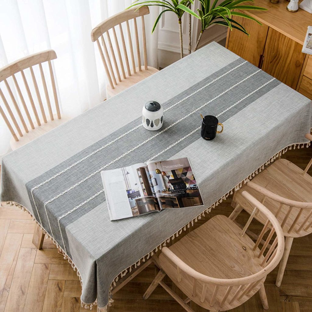 Gray Stitched Fringe Table Cloth