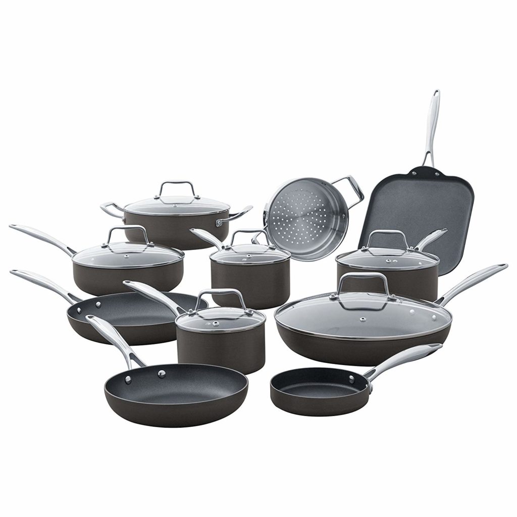 Stone & Beam Kitchen Cookware Set, 17-Piece, Pots and Pans, Hard-Anodized Non-Stick Aluminum