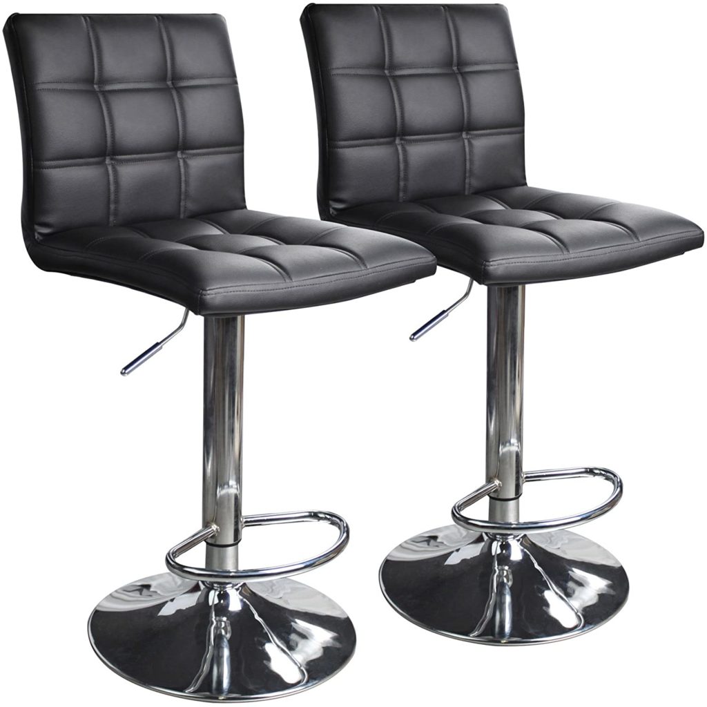 Modern Square PU Leather Adjustable Bar Stools with Back